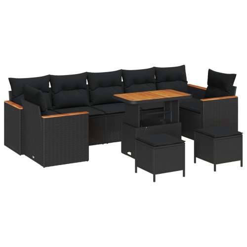 set vrtnih sofa s 10 dijelova s jastučićima crni poli ratan akacije, set vrtnih stolova s 3 dijela s jastučićima crni poli ratan Cijena