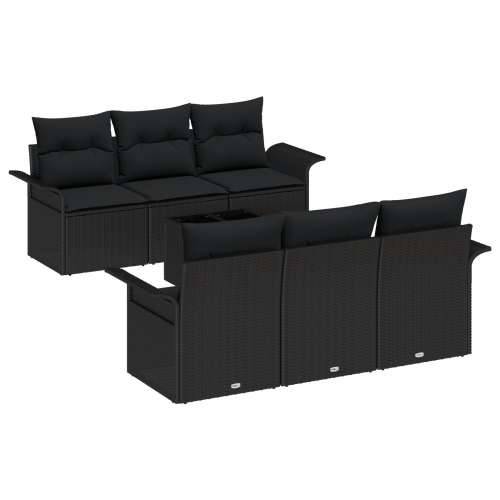 7-dijelni vrtni sofa set s jastučićima crni poli ratan, 2-sjedni vrtni sofa s skladištem i jastučićima crni poli ratan Cijena