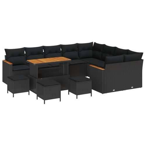 set vrtnih sofa od 13 dijelova s jastučićima Crna Poli ratan Akacija, set vrtne blagovaonice od 4 dijela s jastučićima Crna Poli Cijena