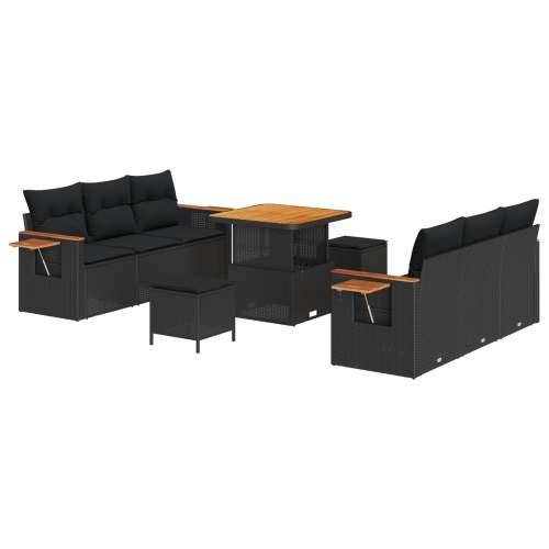 set vrtnih sofa od 9 dijelova s jastučićima Crni poli ratan akacija, set vrtne blagovaonice od 3 dijela s jastučićima Crni poli  Cijena