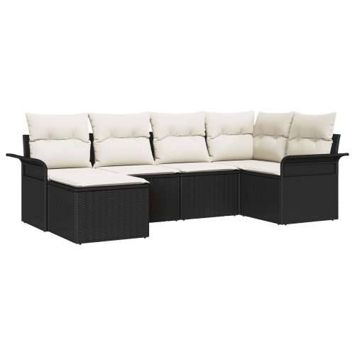 6 Dijelna Vrtna Sofa Postava s Jastučićima Crni Poly Rattan, 2-Sjedna Vrtna Sofa s Pohranom i Jastučićima Crni Poly Rattan Cijena