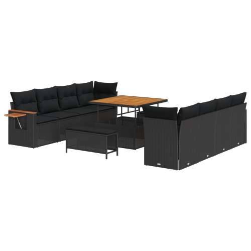 Vrtna garnitura - 11-dijelni set vrtnih sofa s jastučićima crna poliratan akacija, 3-dijelni set vrtnih blagovaonica s jastučići Cijena