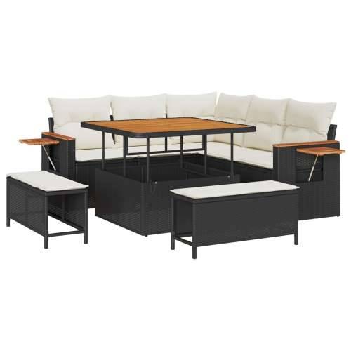Set Vrtnih Sofa od 8 Dijelova s Jastuком Crna Poli Ratan, Set Vrtne Blagovaonice od 3 Dijela s Jastuком Crna Poli Ratan Cijena