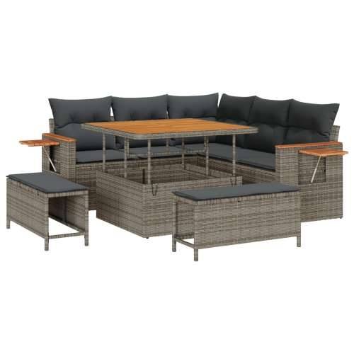 8-dijelni vrtni sofa set s jastucima sivi poli ratan akacija Cijena