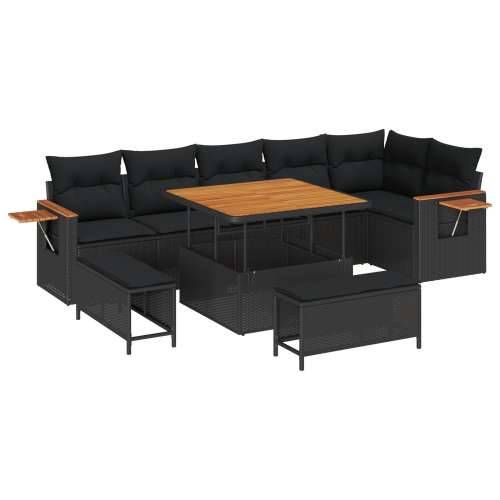 9 komadni vrtni sofa set s jastučićima Crni poli ratan akacija, 3 komadni vrtni blagovaonski set s jastučićima Crni poli ratan a Cijena