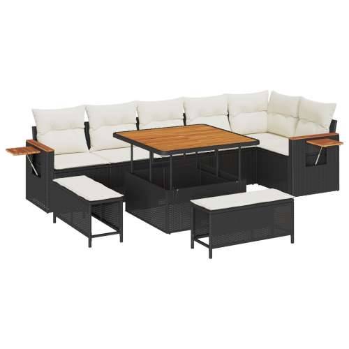 9-dijelni vrtni sofa set s jastučićima crni poli ratan akacija Cijena