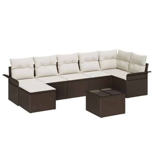 7-dijelni vrtni sofa set s jastučićima sivi poli ratan, 2-sjedna vrtna sofa s odlaganjem i jastučićima smeđi poli ratan Cijena