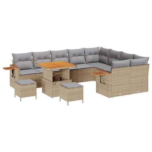 12 komada Vrtni sofa set s jastučićima Bež Poli Ratan Akacija, 3 komada Vrtni blagovaonski set s jastučićima Bež Poli Ratan Akac Cijena