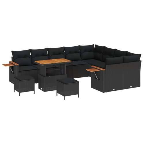 12-dijelni vrtni sofa set s jastučićima crna poli ratan akacije, 3-dijelni vrtni dinerski set s jastučićima crna poli ratan akac Cijena