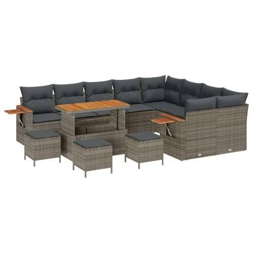 set vrtnih sofa s jastucima sive poli ratan akacije, set vrtne blagovaonice od 4 komada s jastucima sive poli ratan akacije Cijena