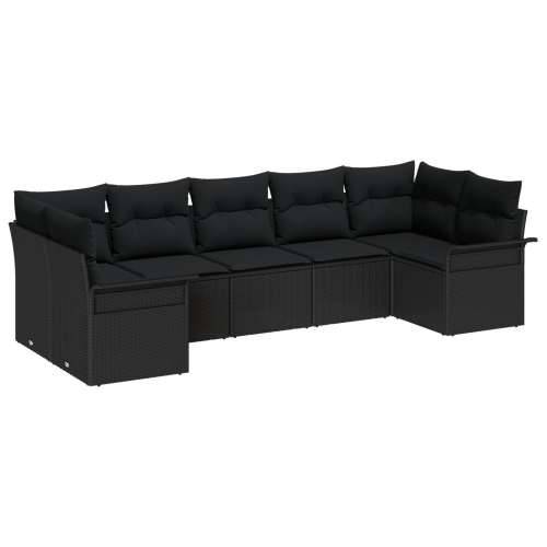 Set od 7 komada vrtnih sofa s jastučićima Crni Poli Ratan, Dvosjedna vrtna sofa s odlagalištem i jastučićima Crni Poli Ratan Cijena