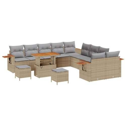 set vrtnih sofa od 13 dijelova s jastučićima bež Poli ratan Akacija, set vrtnog blagovanja od 3 dijela s jastučićima bež Poli ra Cijena