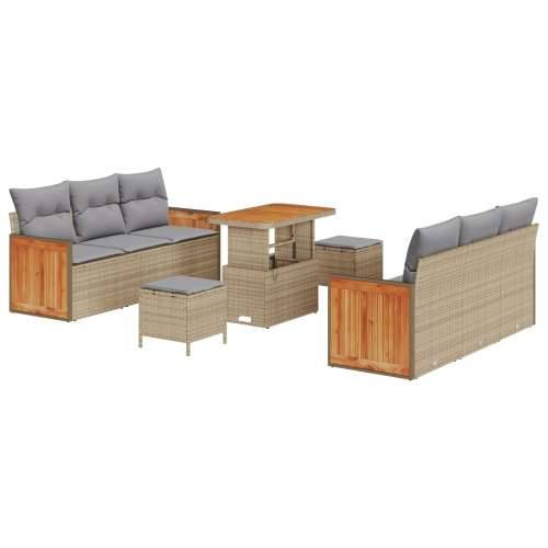 9-dijelni vrtni set sofa s jastucima bež poli ratan akacija, 3-dijelni vrtni stolni set s jastucima bež poli ratan akacija Cijena