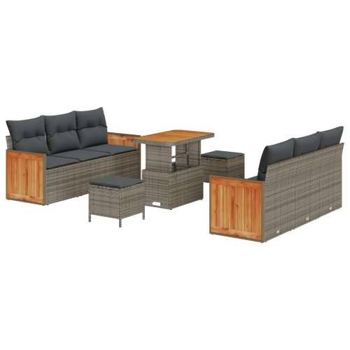 9-dijelni vrtni sofa set s jastučićima sivi poli ratan akacija, Vrtna garnitura - 3-dijelni vrtni blagovaonski set s jastučićima Cijena
