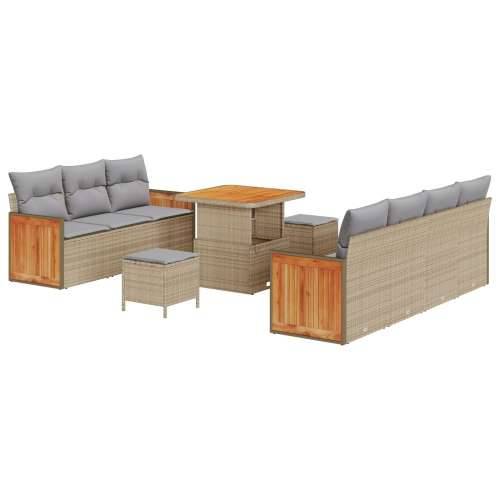 10-dijelni vrtni sofa set s jastučićima bež poli ratan akacija, 3-dijelni vrtni set za jelo s jastučićima bež poli ratan akacija Cijena