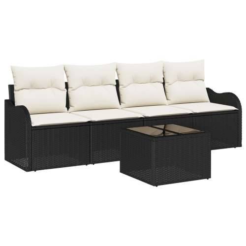 5-dijelni vrtni sofa set s jastučićima crni poli ratan, 2-sjedala vrtni sofa s odlaganjem & jastučićima crni poli ratan Cijena