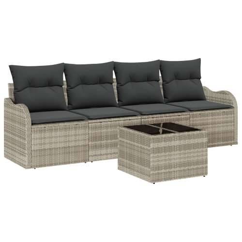 5-dijelni vrtni sofa set s jastučićima svjetlosiva poli ratan, 2-sjedala vrtni sofa s prostorom za pohranu i jastučićima svjetlo Cijena
