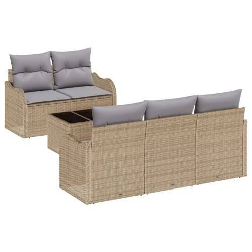 6 komada vrtni sofa set s jastucima bež poly rattan, 2-sjedna vrtna sofa s prostorom za pohranu i jastucima bež poly rattan Cijena