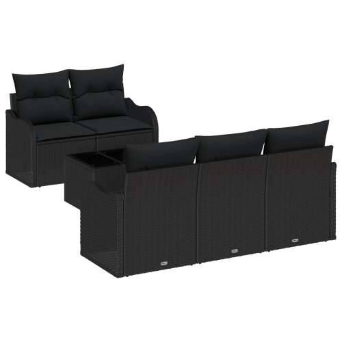 Set od 6 dijelova Vrtne Sofe s Jastučićima Crna Poli Ratan, 2-sjedna Vrtna Sofa s Skladištem & Jastučicima Crna Poli Ratan Cijena