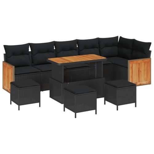 set vrtnih sofa s jastucima 10 kom Black Poly Rattan Acacia, blagovaonski stol i stolice vrtnih sofa 4 kom s jastucima Black Pol Cijena