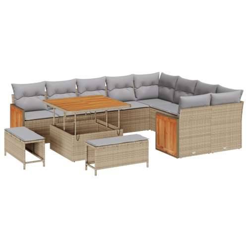 12-dijelni Vrtni Sofa Set S Jastucima Bež Poli Ratan Akacija, 3-dijelni Vrtni Trpezarijski Set S Jastucima Bež Poli Ratan Akacij Cijena