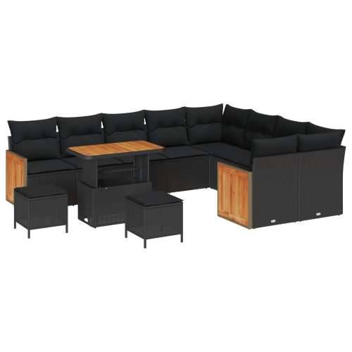 set od 12 dijelova vrtne garniture s jastučićima, Crni poli ratan, set od 3 dijela vrtne blagovaonice s jastučićima, Crni poli r Cijena