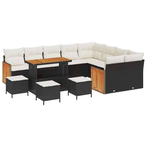 13-komadni vrtni sofa set s jastučićima crna poly rattan akacija, 4-komadni vrtni blagovaonski set s jastučićima crna poly ratta Cijena