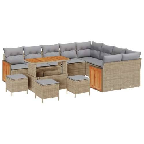 Set vrtnih sofa s jastučićima od 13 dijelova Bež poli ratan Acacia, Set od 4 dijela vrtne blagovaonice s jastučićima Bež poli ra Cijena