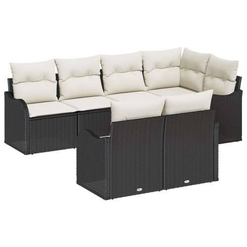 Vrtna garnitura - 7-dijelni set vrtnih sofa s jastučićima crni poli ratan, 2-sjedna vrtna sofa s pohranom i jastučićima crni pol Cijena