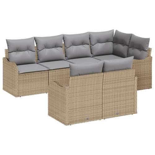 Set od 7 dijelova vrtne sofe s jastučićima Bež Poli Ratan, Dvosjed vrtna sofa s skladištem i jastučićima Bež Poli Ratan Cijena