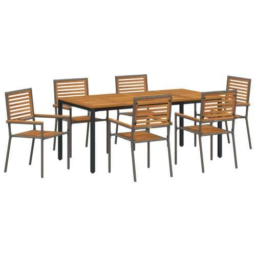 7-dijelni blagovaonski stol i stolice na otvorenom sivi poli ratan akacija, Stacking Garden Chairs with Cushions 2 pcs Grey Poly Cijena