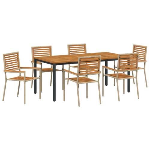 Set za večeru od 7 dijelova bež poli ratan akacija, Stacking garden chairs with cushions - set od 2 u bež poli ratan, Vrtni stol Cijena