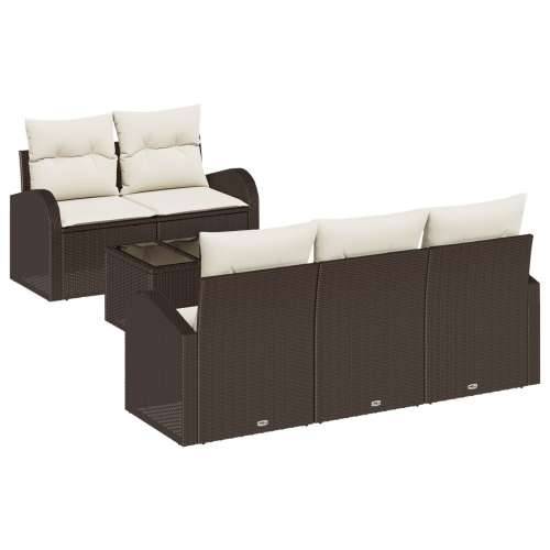 6 Kom Vrtni Sofa Set S Jastučićima Smeđa Poli Ratan, 2-sjedna Vrtna Sofa S Mjesto Za Skladištenje & Jastučićima Smeđa Poli Ratan Cijena