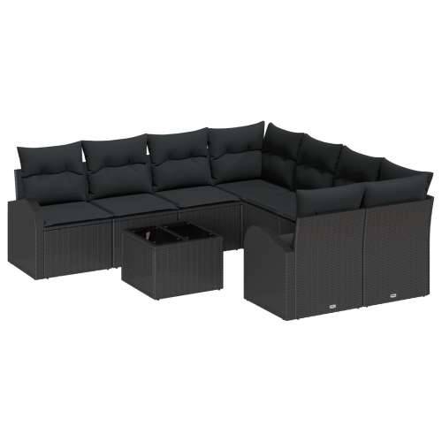 9 dijelni set vrtnog namještaja s jastučićima crni poli ratan, 2-sjedalna sofa za vrt s pohranjivanjem i jastučićima crni poli r Cijena