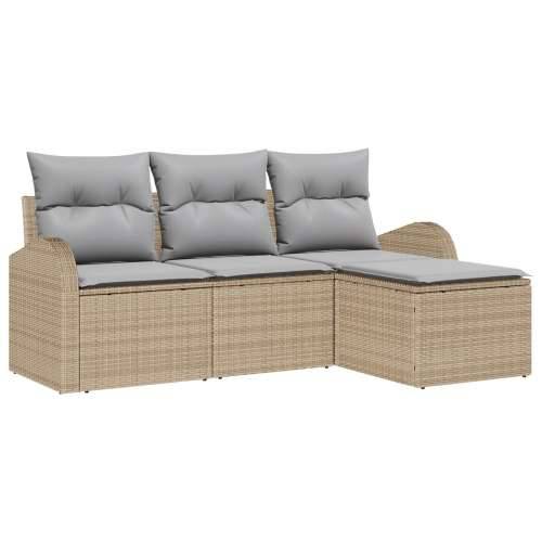 4-dijelni Vrtni Sofa Set s Jastučićima Bež Poli Ratan, 2-sjedalna Vrtna Sofa sa Skladištem & Jastučićima Bež Poli Ratan Cijena