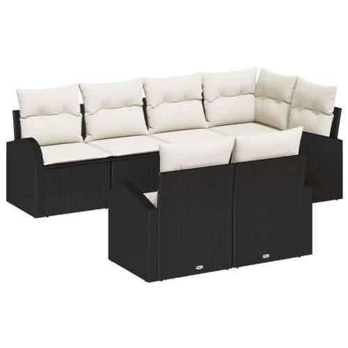 set od 7 dijelova vrtnih kauča s jastucima crni poly rattan, 2-sjedalni vrtni kauč s pohranom i jastucima crni poly rattan Cijena