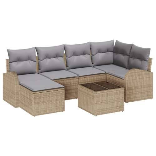 Vrtna garnitura - 7-dijelni set vrtnih sofa s jastucima crni poliratanski, 2-sjedna vrtna sofa sa skladištem i jastucima bež pol Cijena