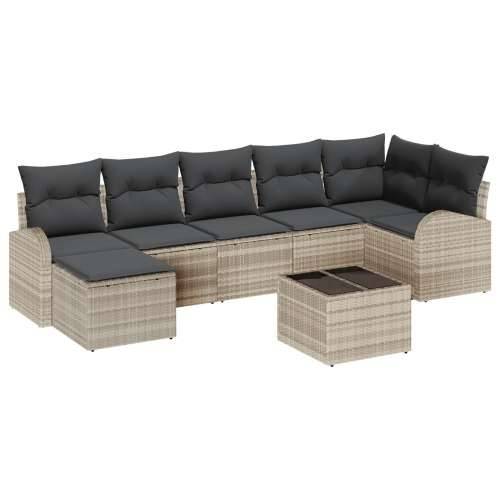 8 komada. Vrtni sofa set s jastučićima sivi poli ratan, 2-sjedalna vrtna sofa sa spremištem i jastučićima svjetlosivi poli ratan Cijena