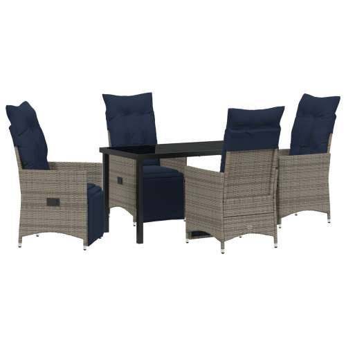 Vrtna garnitura - 5-dijelni vrtni blagovaonski set s jastučićima sive poli ratan, crni blagovaonski stol 140x80x73 cm od kaljeno Cijena