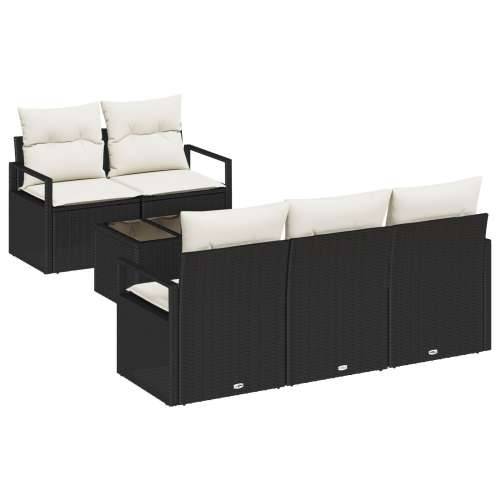 6-komadni set vrtnih sofa s jastucima Crno poli ratan, 2-sjedna vrtna sofa s spremnikom i jastucima Crno poli ratan Cijena
