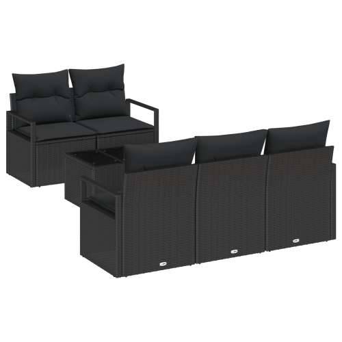 6-dijelni Vrtni Sofa Set s Jastucima Crni Poli Ratan, 2-sjedalo Vrtni Sofa sa Skladištem & Jastucima Crni Poli Ratan Cijena