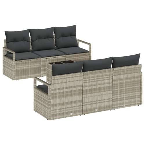 7-dijelni vrtni sofa set s jastucima svijetlo siva poli ratan, 2-sjedna vrtna sofa s pohranom i jastucima siva poli ratan Cijena
