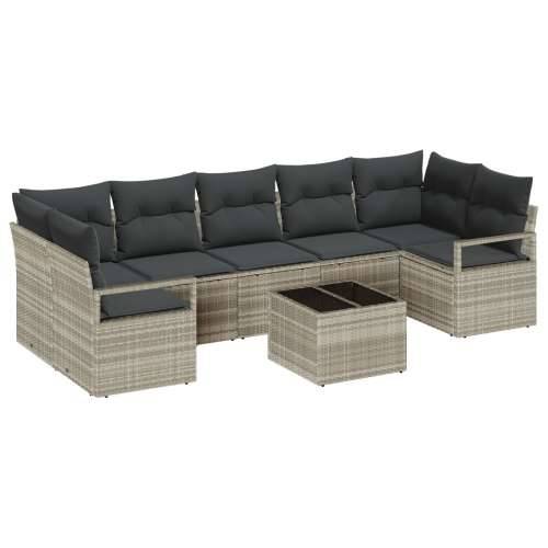 set od 8 dijelova vrtne sofe s jastucima svijetlosiva poli ratan, 2-sjedalna vrtna sofa s pohranom i jastucima siva poli ratan Cijena