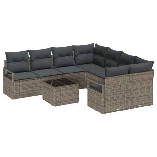 set vrtnih sofa od 9 komada s jastučićima siva poli ratan, 2-sjedalna vrtna sofa s skladištem i jastučićima siva poli ratan Cijena