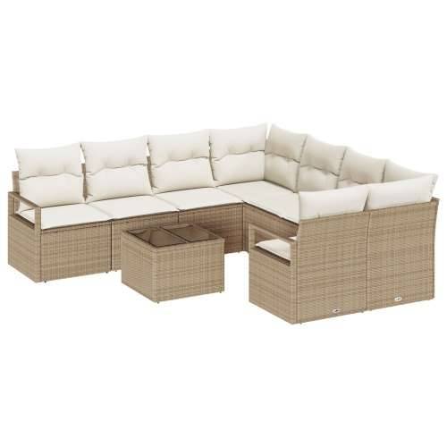 set vrtne sofe od 9 dijelova s jastučićima, bež, poli ratan, dvostruka vrtna sofa s spremnikom i jastučićima, bež, poli ratan Cijena