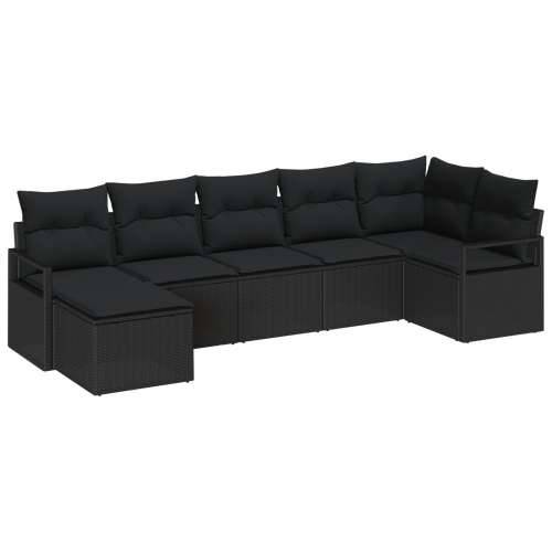 Vrtna garnitura - 7-dijelni set vrtnih sofa s jastučićima crni poli ratan, 2-sjedalni vrtni kauč s spremnikom i jastučićima crni Cijena