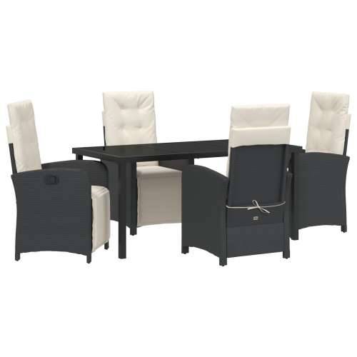 5 dijelni set vrtne trgovine s jastučićima crni poli ratan, vrtni stol crn 160x80x73 cm staklo otporno na udar Cijena