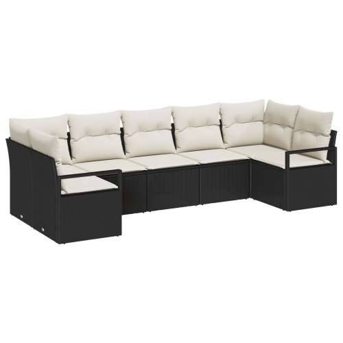 Vrtna garnitura - 7-dijelni set vrtnih sofa s jastucima Crni Poli Ratan, 2-sjedna vrtna sofa s prostorom za pohranu i jastučićim Cijena