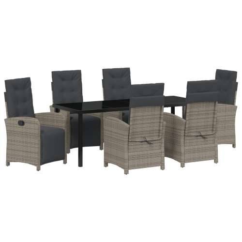 set za blagovanje u vrtu od 7 komada s jastučićima siva poliratan, vrtni stol crni 200x80x73 cm od kaljenog stakla Cijena