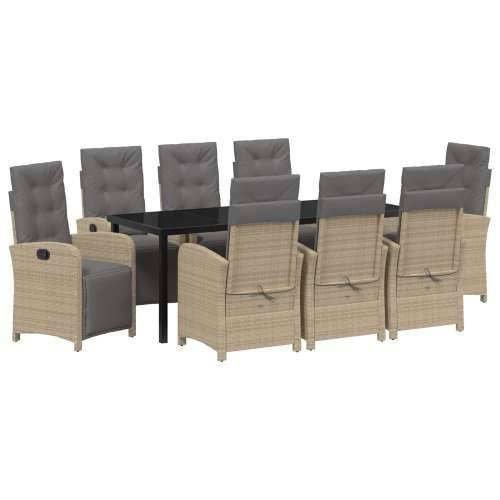 9-dijelni vrtni set za jelo s jastučićima Bež Poli ratan, vrtni stol Crna 200x80x73 cm Kaljeno staklo Cijena